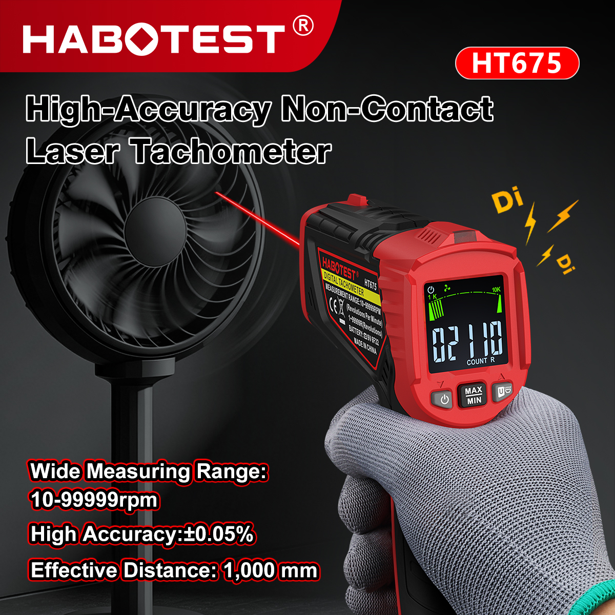 Industrial Laser Tachometer - HT675 Digital Laser Tachometer Non-Contact RPM