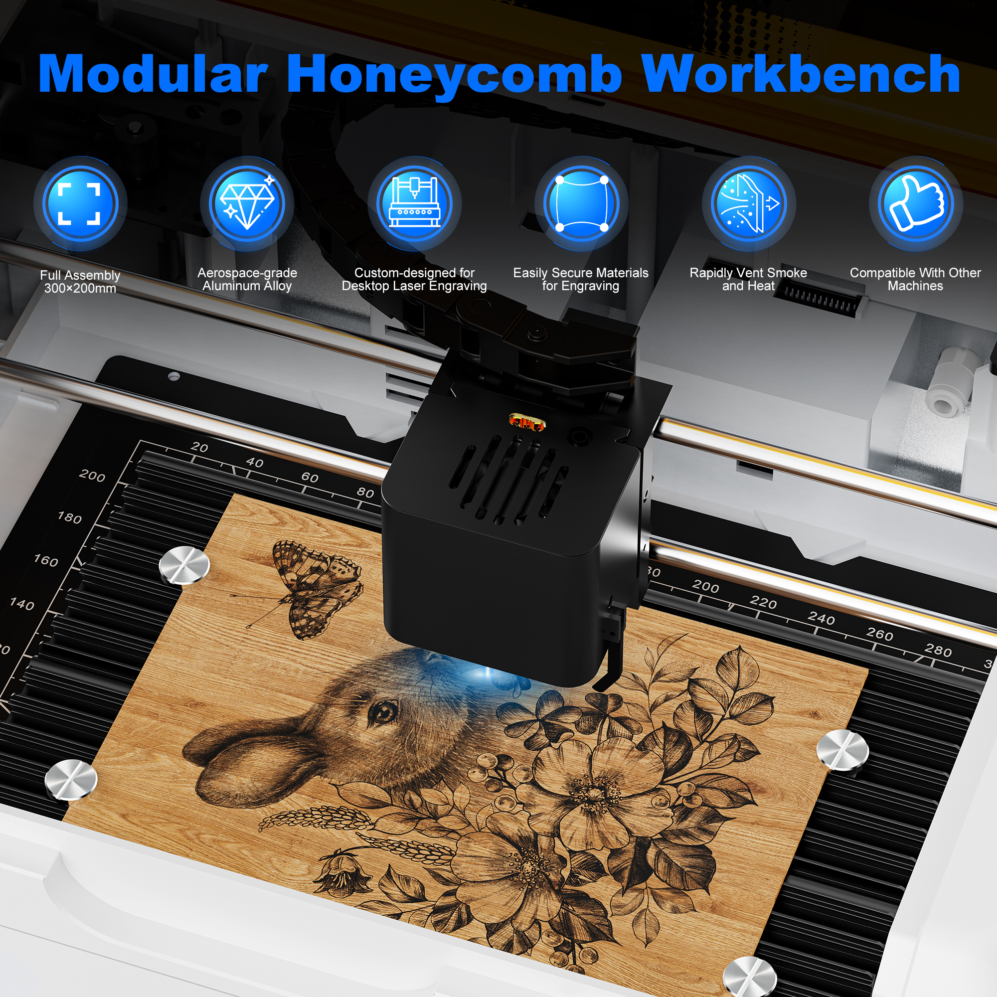 Honeycomb Laser Bed - Laservii M1S Upgraded Aluminum Honeycomb 300x200mm
