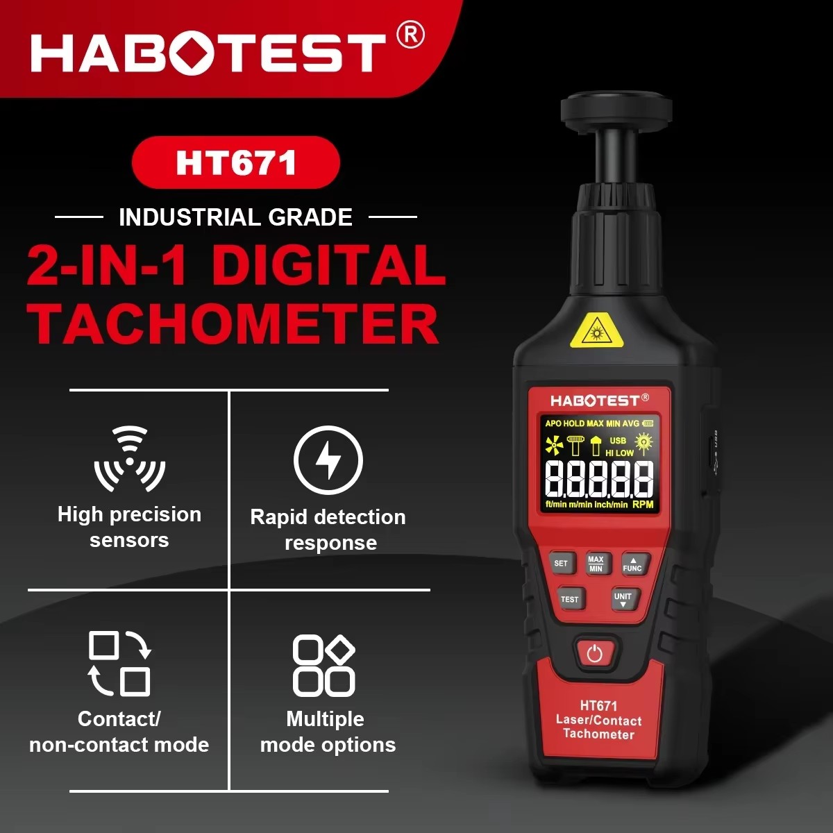 HABOTEST HT671 2-in-1 Digital  - Industrial Laser Tachometer avaliação e preço