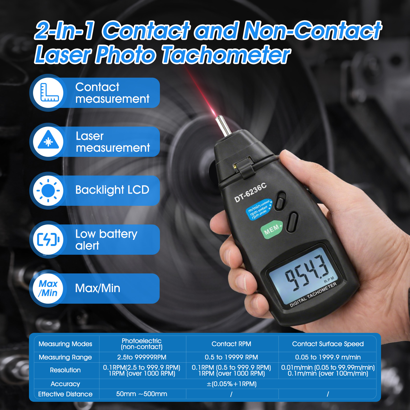 HoldPeak Contact & Laser Tacho - Industrial Laser Tachometer avaliação e preço