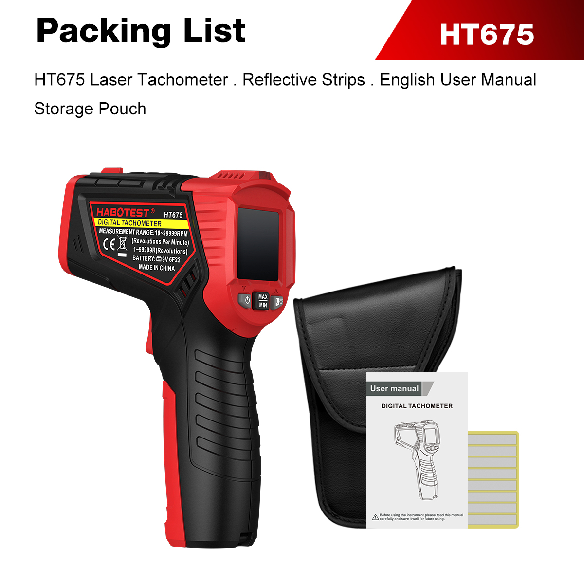 HABOTEST HT675 Non Contact Las - Industrial Laser Tachometer avaliação e preço