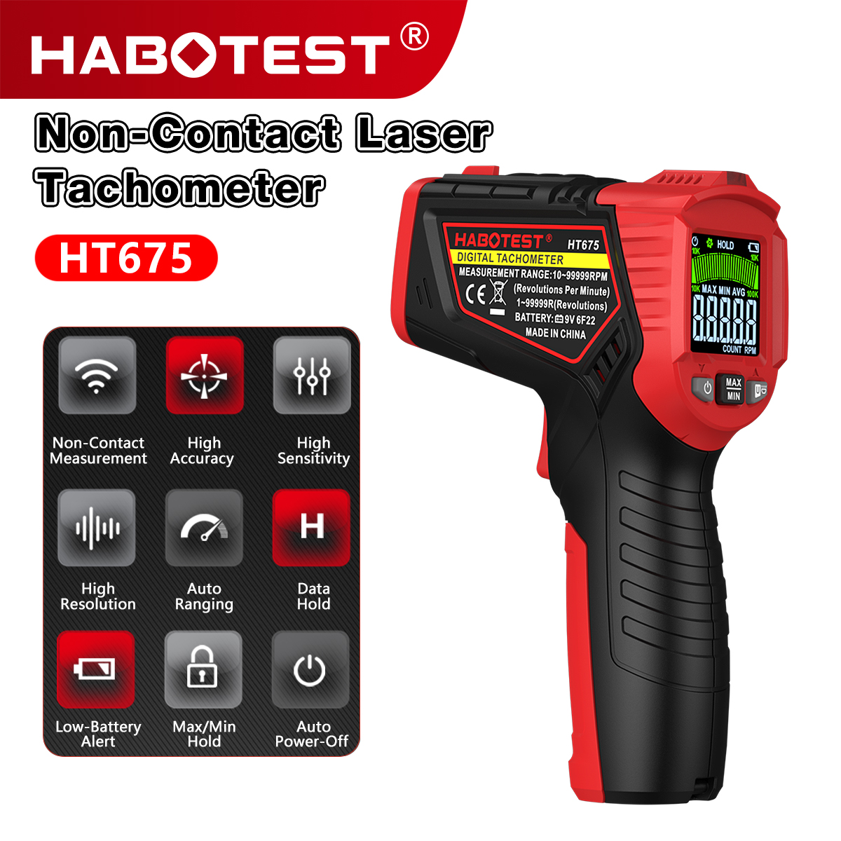 HABOTEST HT675 Non Contact Las - Industrial Laser Tachometer avaliação e preço