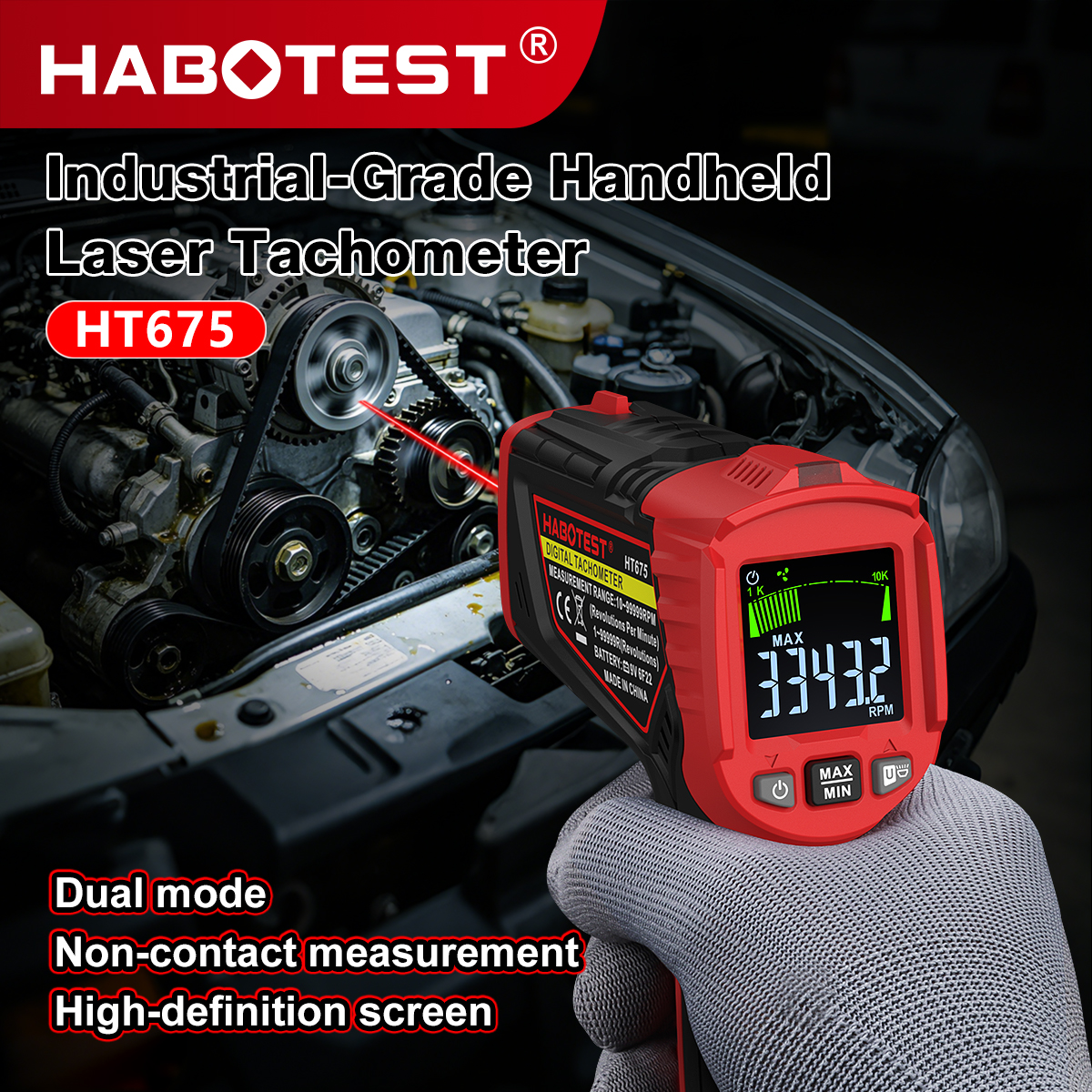 HABOTEST HT675 Non Contact Las - Industrial Laser Tachometer avaliação e preço