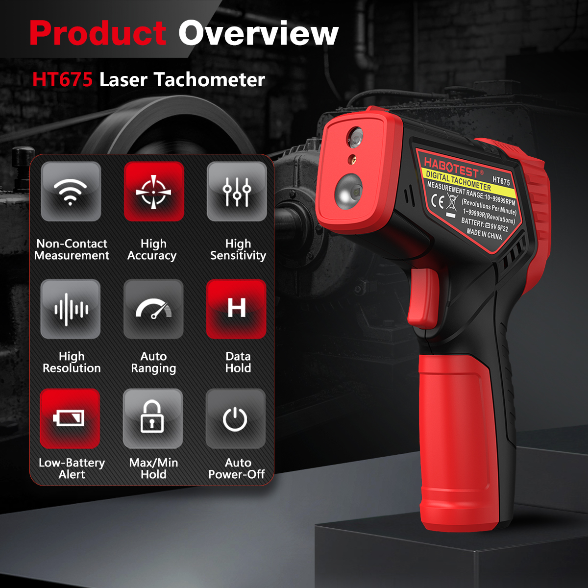 HT675 Digital Laser Tachometer - Industrial Laser Tachometer avaliação e preço